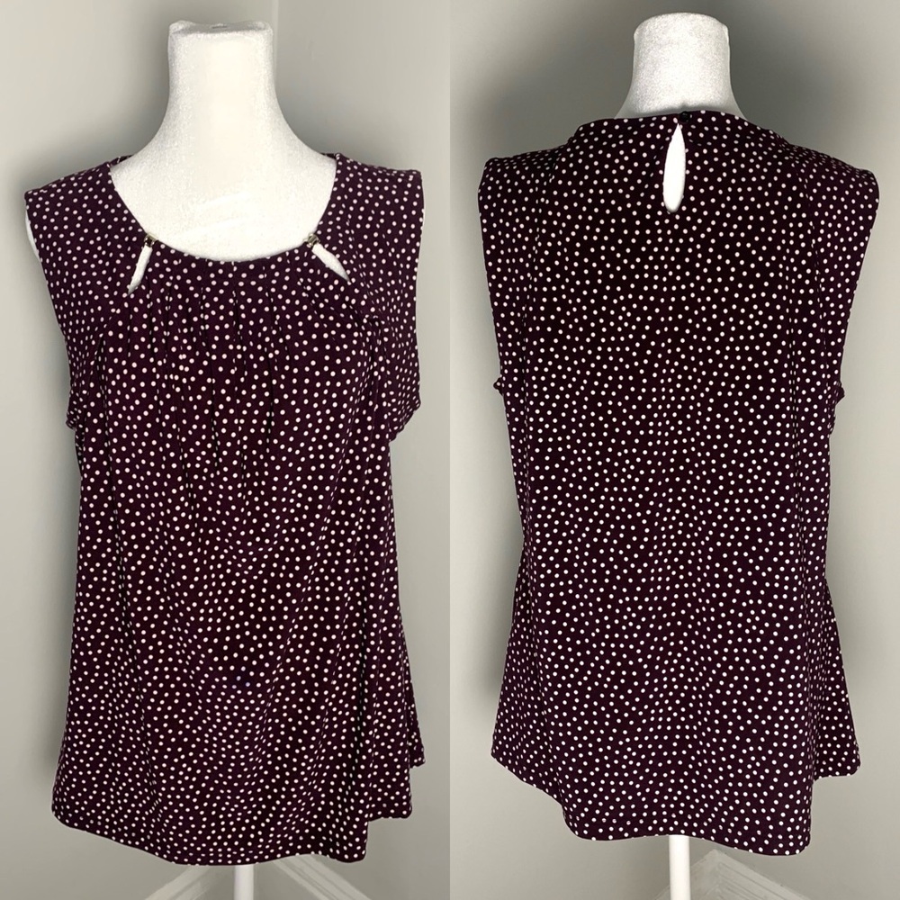 Tommy Hilfiger Maroon Red Polka Dots Sleeveless Blouse Shirt Women XL Jersey